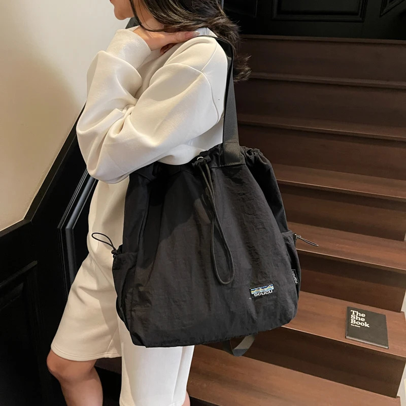 Multifunctional Fashion Backpacks For Women Nylon Large Capacity Shopper Shoulder Drawstring Bucket Travel Backpack 250703