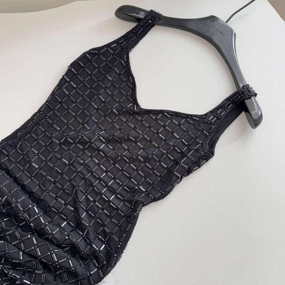 French Style Pure Desire Sparkling Rhinestone Strap Dress Sexy Backless High-End Heavy Craft Banquet Slit Gown B5