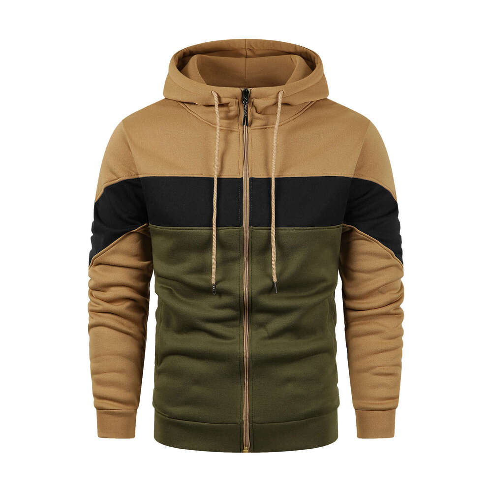 Spring Autumn Casual Color Block Hoodie Sweatshirt Jacket Men's Plus Size Loose Sports Couple Outfit B5