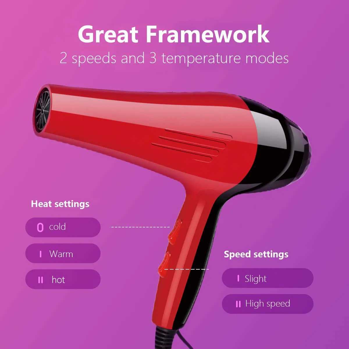 12pcs-in-1 hair dryer set with hair clip comb nozzle and hood accessories.Cold and hot air do not harm the hair dryer negative. W250718