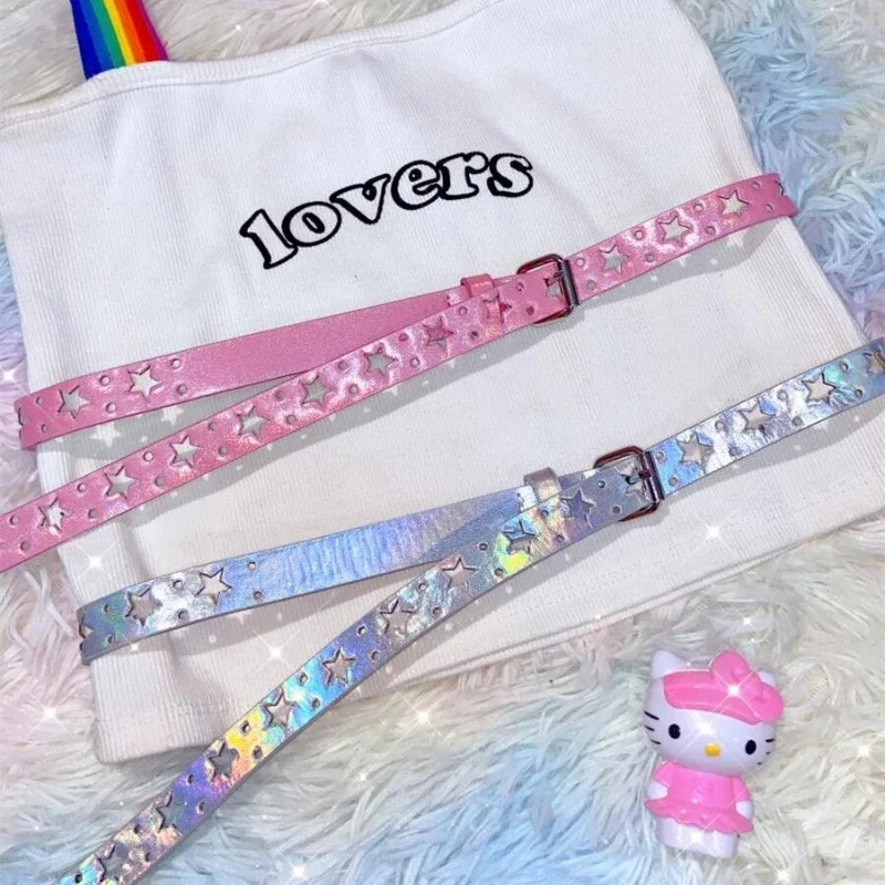 Women Y2k Hollowed Out Pentagram Belt Harajuku Hip-hop Y2K Girl Korean Ins Style Star Goth Subculture Personality Laser Belt 250717