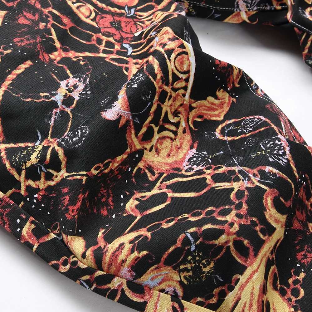 Men Flower Chain Digital Print Pants Fashion Slim Tapered Stretch Denim Jeans Streetwear Black Trousers X250718