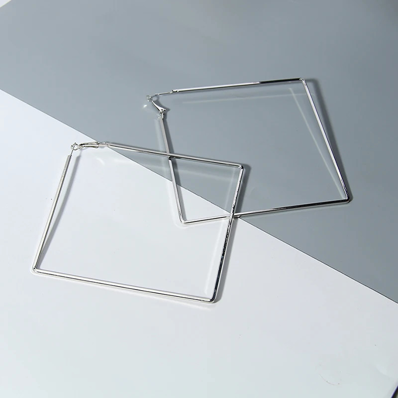 BLIJERY Trendy Oversize Geometric Big Hoop Earrings For Women Basketball Brincos Exaggerated Large Square Punk Jewelry 250715