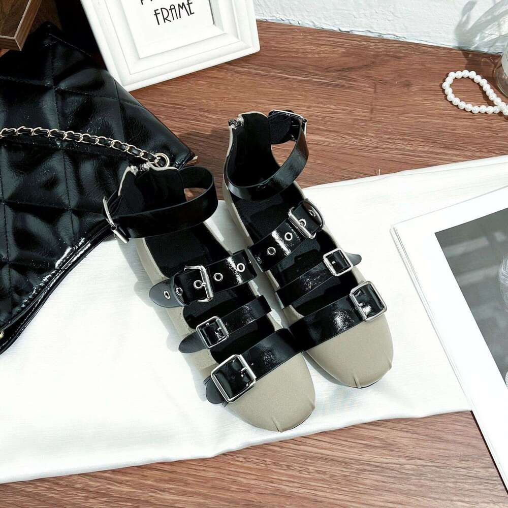2025 Spring Summer New French Style One-Strap Mary Jane Belt Buckle Flat Single Shoes Women, Versatile for Outdoor Wear