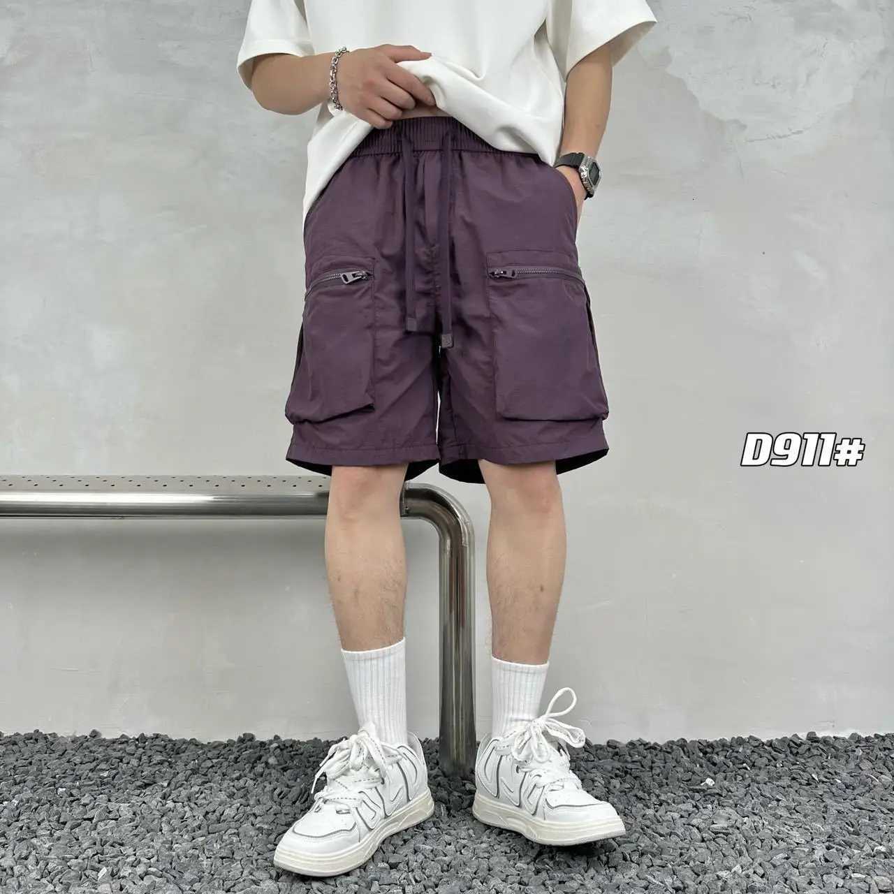 Quick drying summer multi pocket thin solid color simple loose workwear shorts for men five point casual trendy brand sports shorts W250718