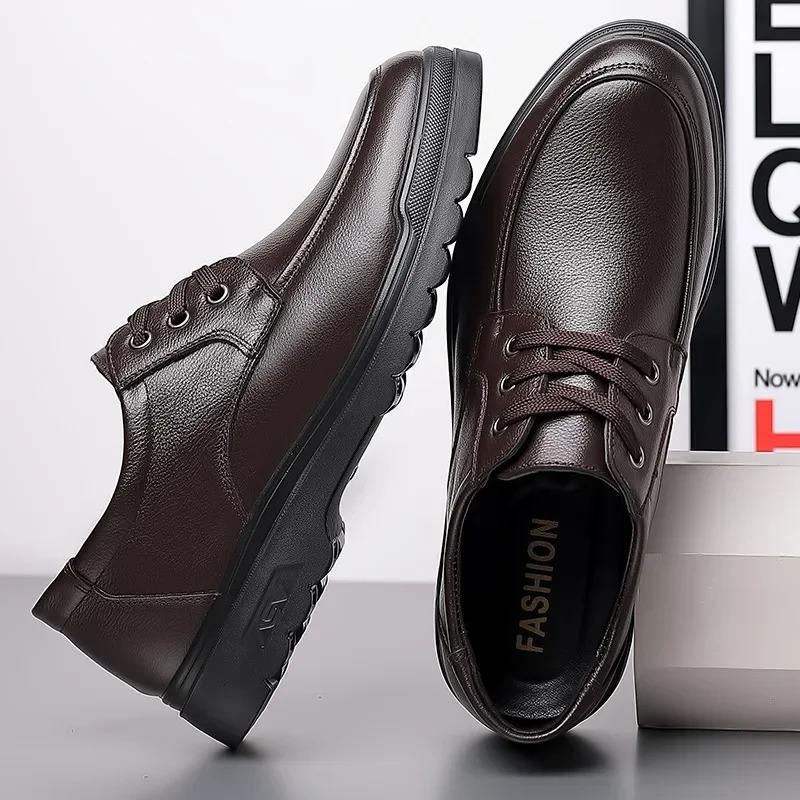 Cowhide Men Shoes Business Casual Leather Fashion Breathable British Lace Up Single Shoes 250717
