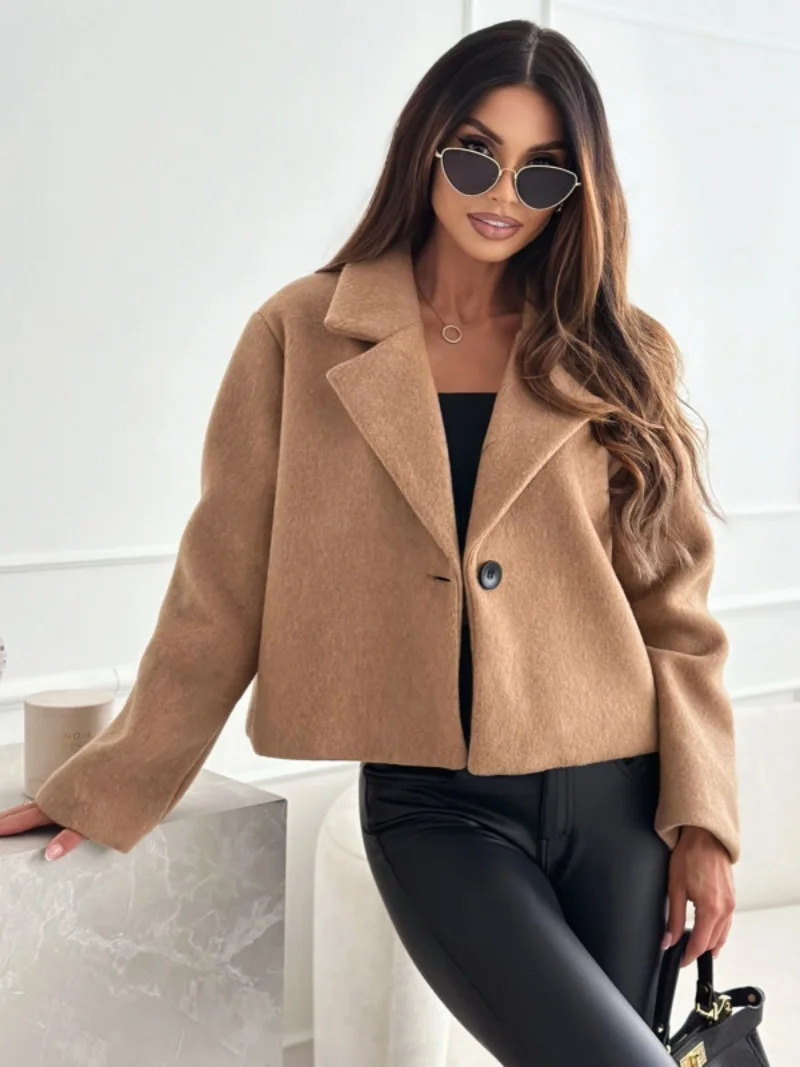 Cropped Trench Coat for Women Fall Winter Wool Coats Peacoat Casual Trendy Blazer Jackets 250716