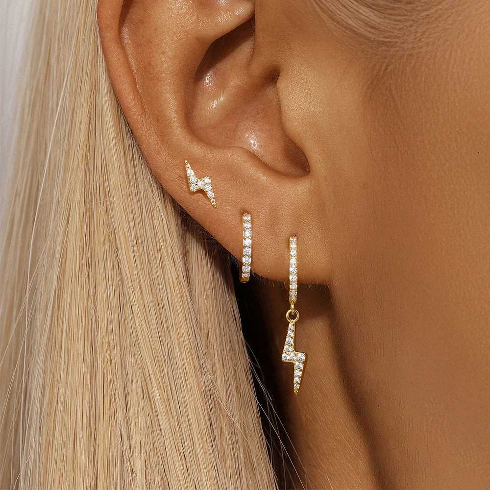 3PCS Gold Plated Lightning Flower Chain Drop Earrings Set for Women Stainless Steel Zircon Dangle Earring Piercing Jewelry X250718
