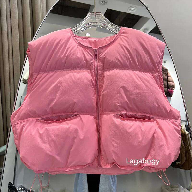 Lagabogy 2025 Winter Woman Loose Short White Duck Down Vest Female Solid Color Tank Ladies Autumn Basic Warm Sleeveless Jacket MDNG