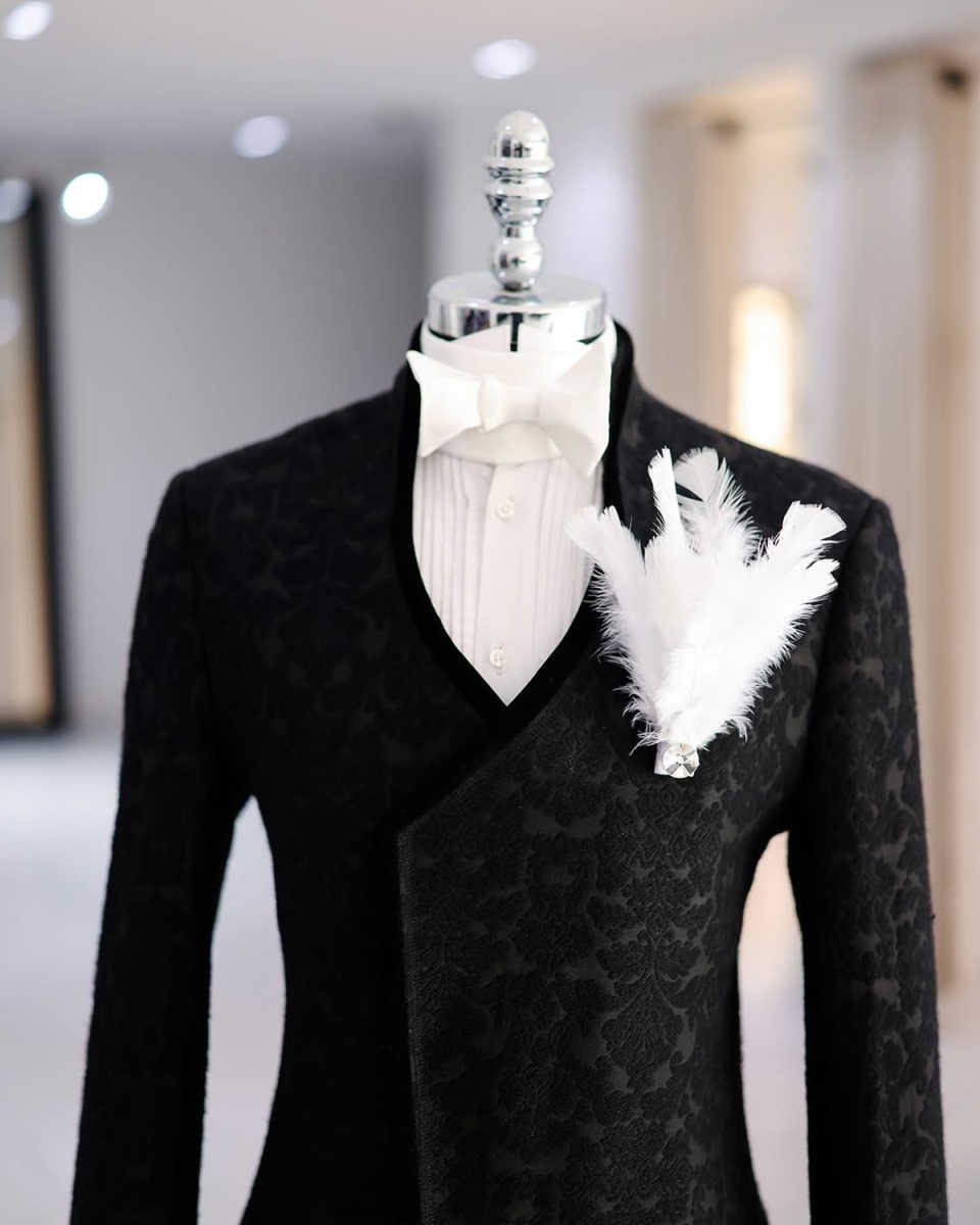 Hot Selling Jacquard Men's Suits Slim Fit 2 Pieces Jacket With Pants One Button Groom Clothing Customized