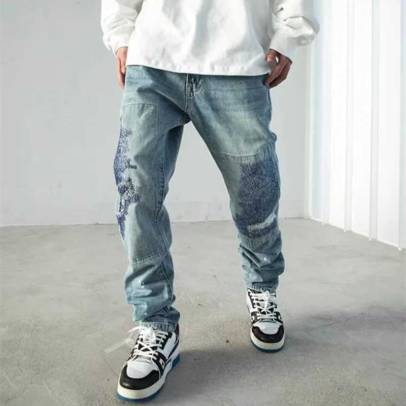 2023 Y2K Streetwear Patch Embroidery Ripped Stacked Jeans Pants Men Clothing Straight Old Hip Hop Denim Trousers Mens Pants X2507181