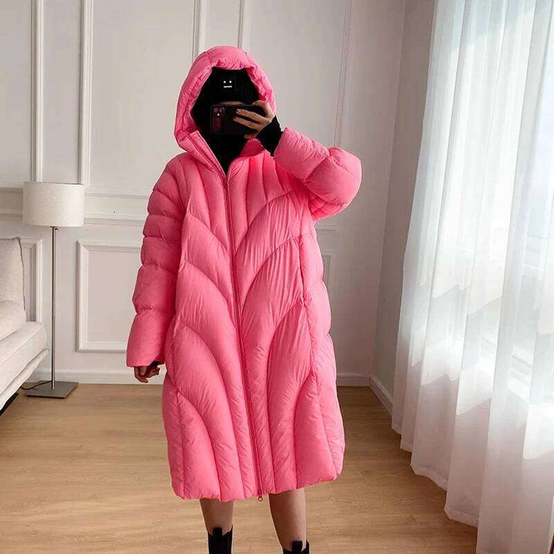 Schinteon Women White Duck Down Long Jacket With Hood Autumn Winter Warm Thick Casual Loose Outwear 2024 New Fashionable Coat MDNG