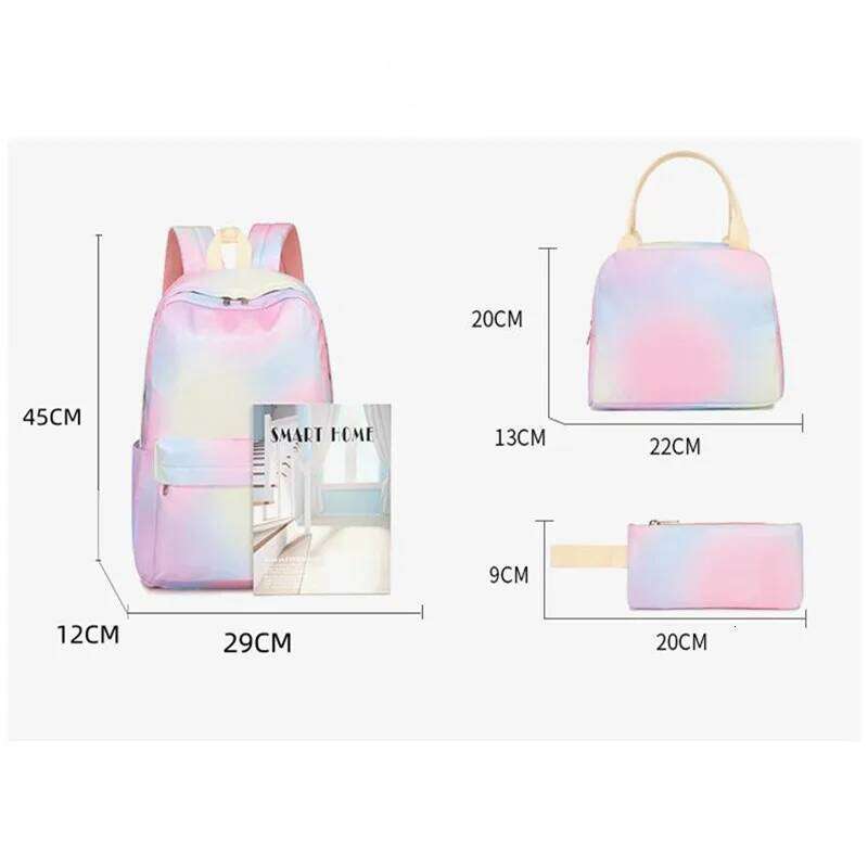 3Pcs Set Rainbow Printing Bags Backpacks Schoolbag Fashion Kids Lovely Backpack For Children Girls School Bag Student