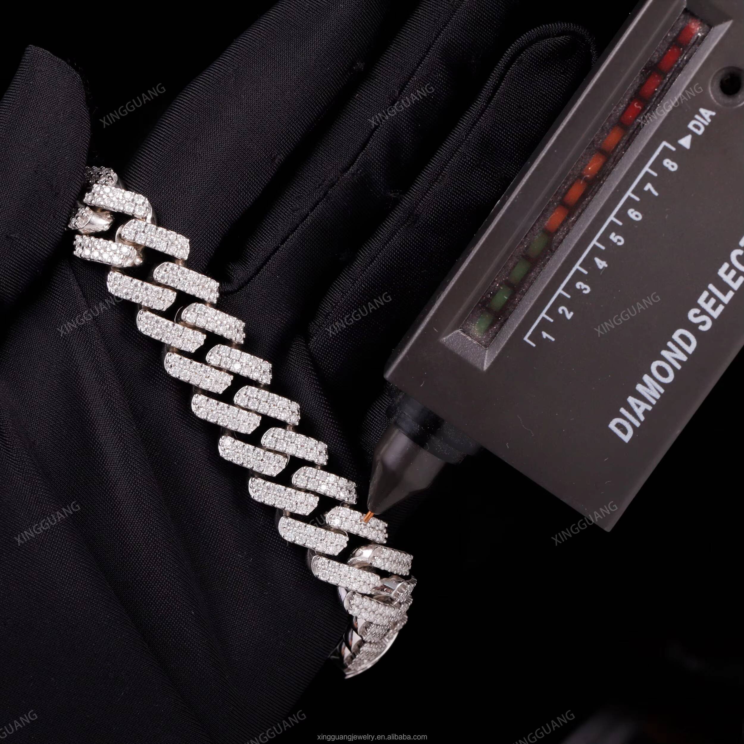 XingGuang 13mm High Quality 925 Sterling Silver Miami Cuban Link Chain Vvs Moissanite Fashion Jewelry Cuban Chain Necklaces