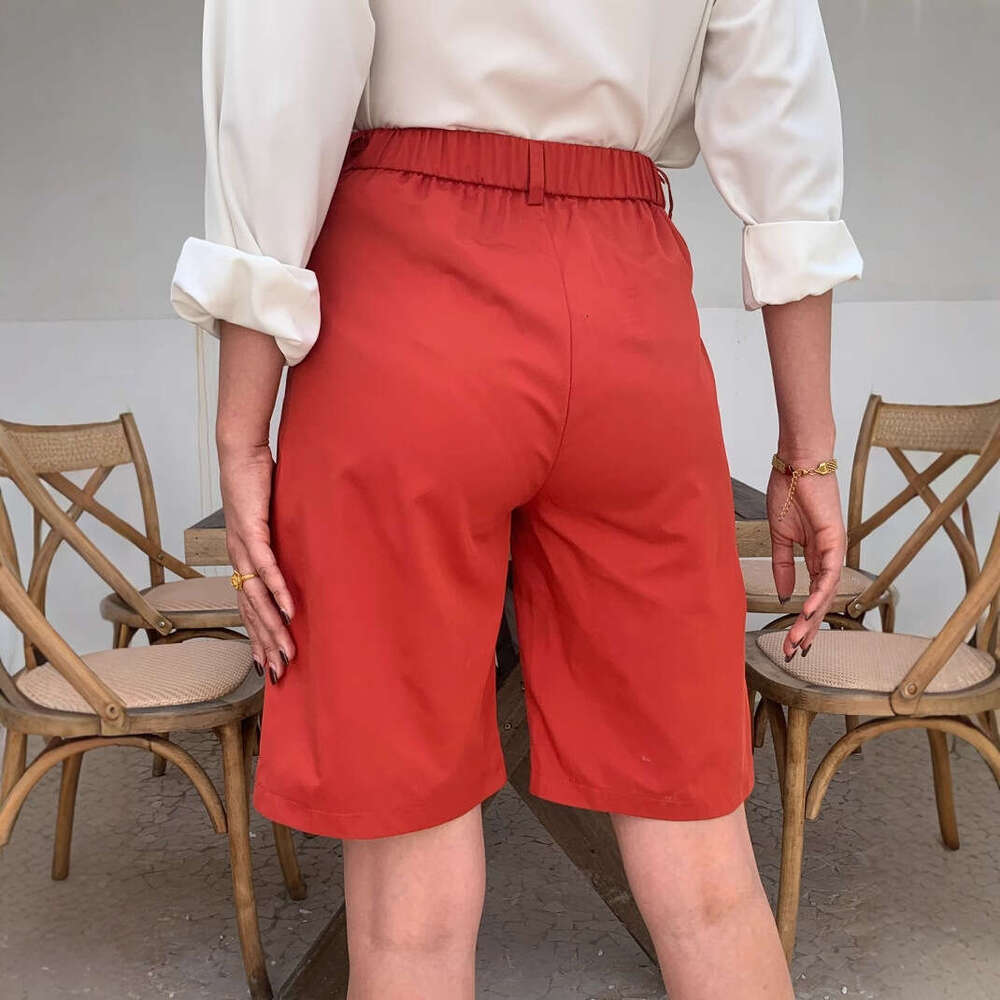 New Style Women's Loose Fit Plus Size Summer High Waist Slimming Straight Wide Leg Mid-Length Shorts B5