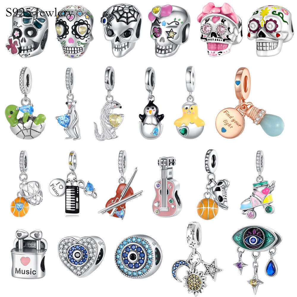 S925 925 Sterling Silver Halloween Skull Charm Witch Princess round Beads Fit Original Bracelet Necklace Women Jewelry