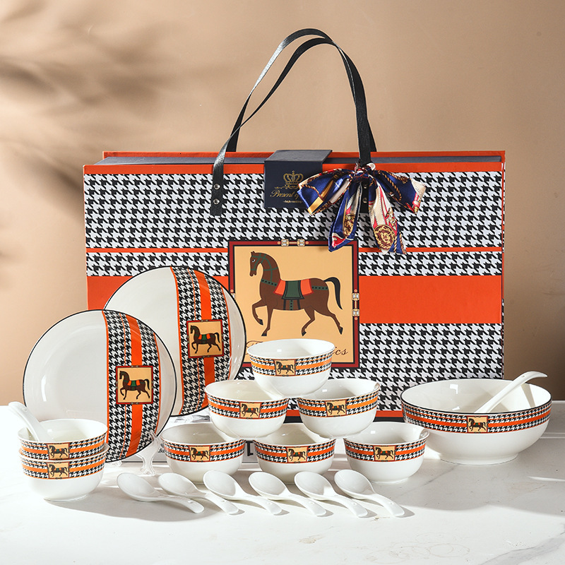 Ceramic Tableware Bowl and Chopsticks Set Box Wedding High-end Gift Light Style Personal Souvenir 250718