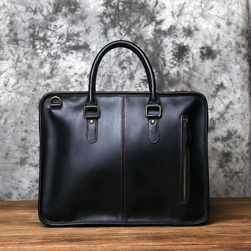 NZPJ Men's Briefcase Handbag Retro Top Layer Cowhide Laptop Crazy Horse Leather Shoulder Messenger Bag MDNG