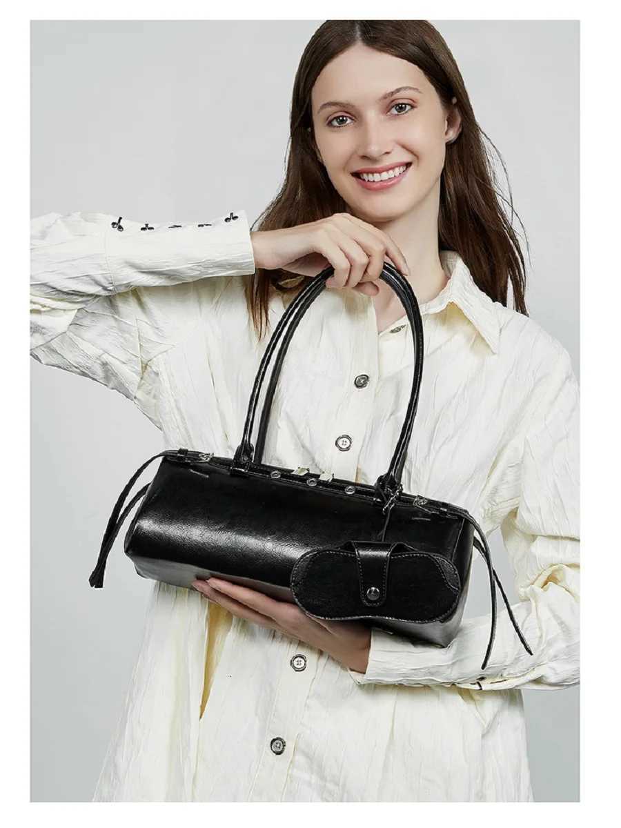 2025 New Genuine Leather Womens Shoulder Bag Cowhide ladies handbag baguette bag female Commuter Shopping Underarm Bag R250717