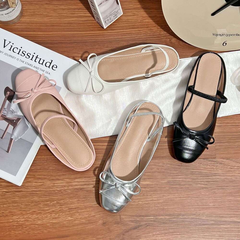 Summer New Half-Slip for Women with Bowknot Closed-Toe Sandals 2025 French Light Luxury Mules Slippers