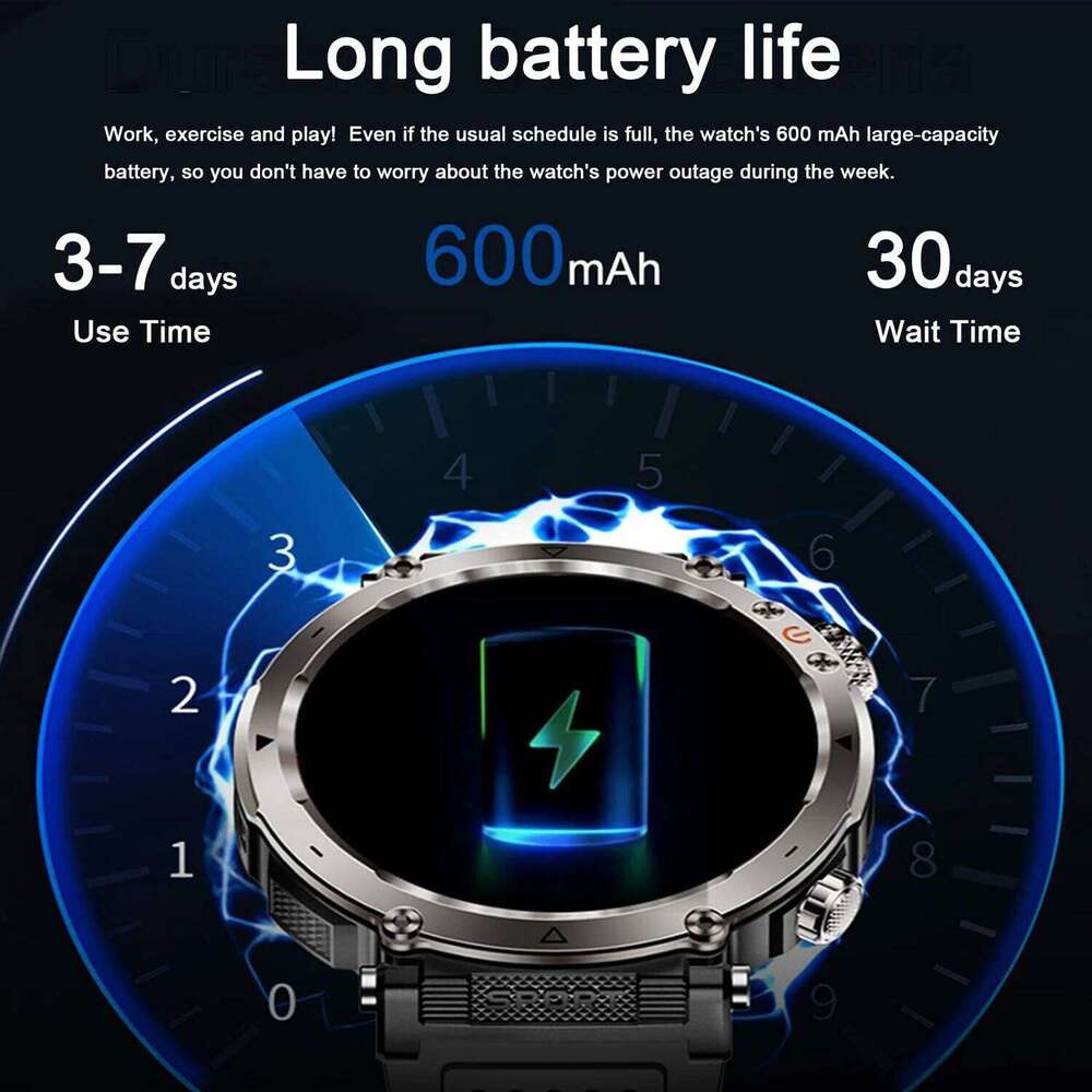 5ATM Waterproof Smart Watch Men 600mAh Outdoor SmartWatch GPS Compass Heart rate LED Flashlight Bluetooth Call Sports Smartwatch free shipping