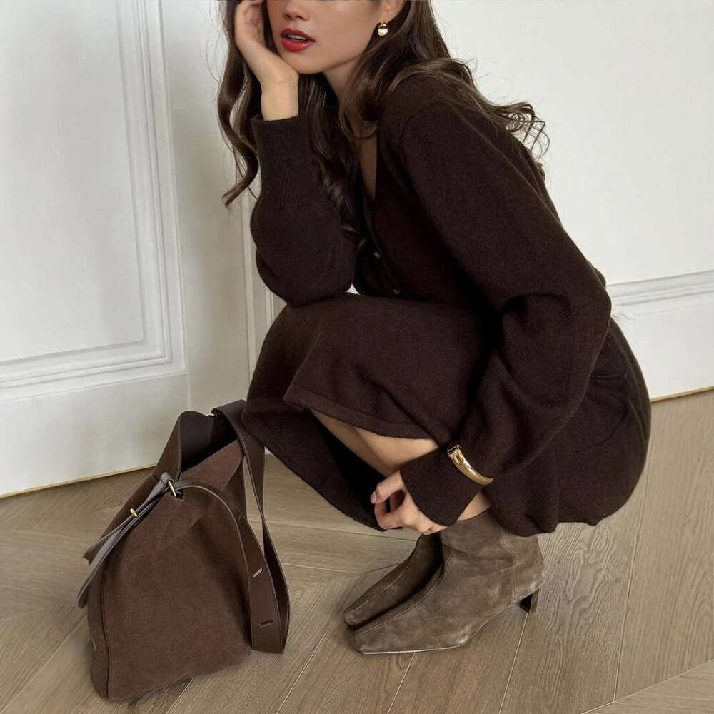 Loose Knit Set For Women Autumn Winter New Button Cardigan Sweater + Straight Skirt B5