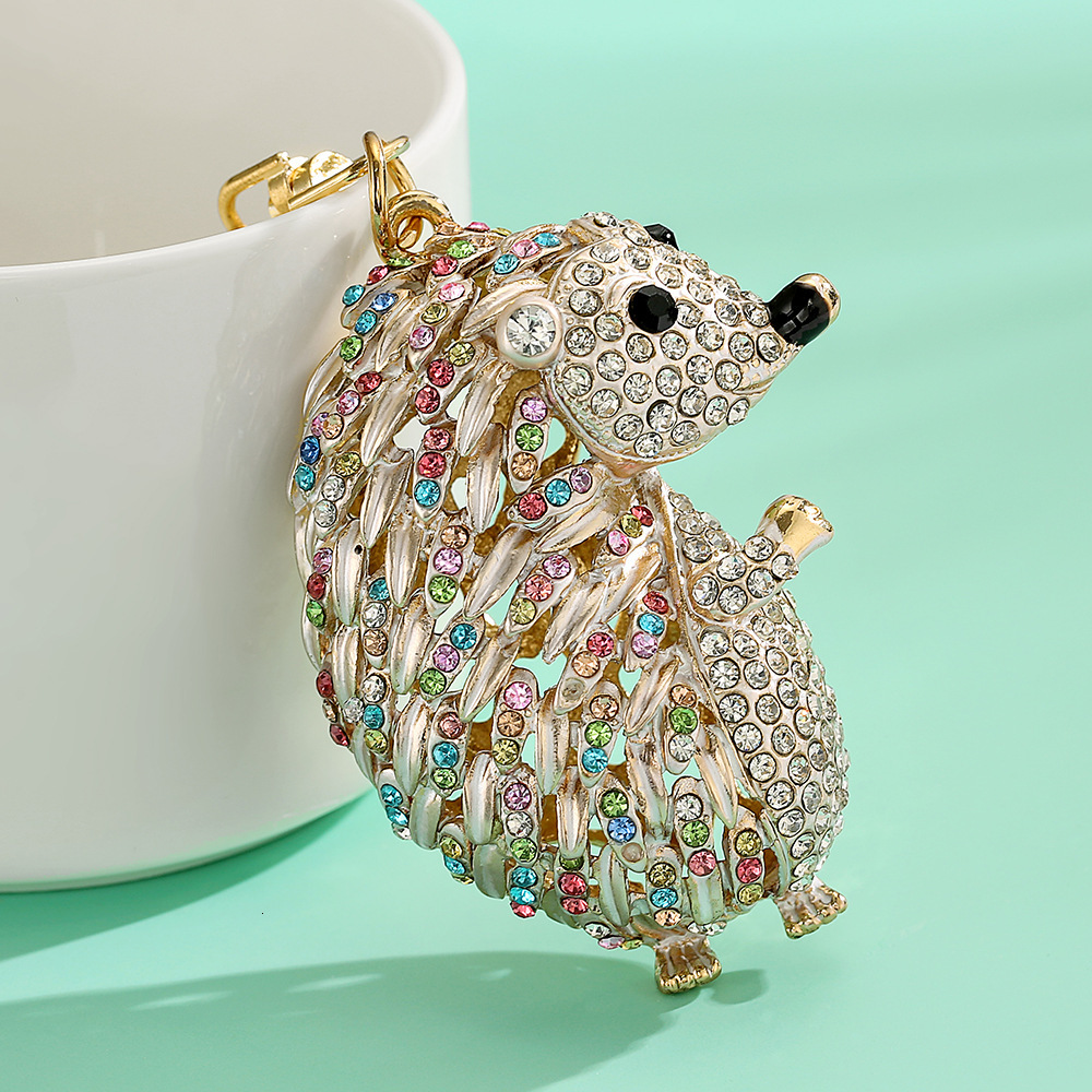 Rhinestone Hedgehog Bag Charms Cute Animal Metal Keychain Hanging Decoration Car Cute Pet Decoration