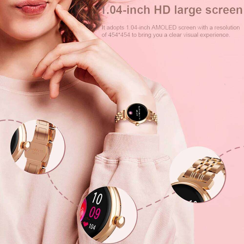 1.04 inch AMOLED Fashion Ladies Smart Always Display Bluetooth Call Smartwatch Metal Body Small Screen Watch free shipping