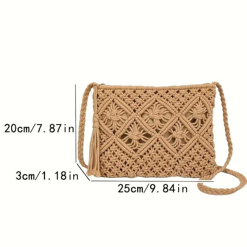 1pc Boho Chic Handwoven Shoulder Bag for WomenHandwoven Cotton with Zipper Tassel DetailsBeach Bagfor TravelCasual Outings Y250717
