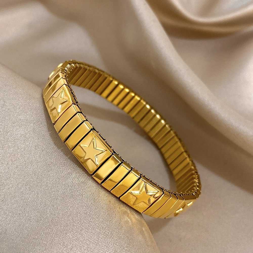 Vintage Italian Charm Elastic Stainless Steel Star Pattern Bracelet Bangles For Women Men Watchband Link Chain Adjustable X250718