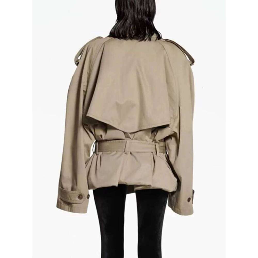 CHICEVER Oversize Spliced Lace Up Jacket For Women Lapel Long Sleeve Patchwork Double Breasted Casual Short Trench Female Autumn