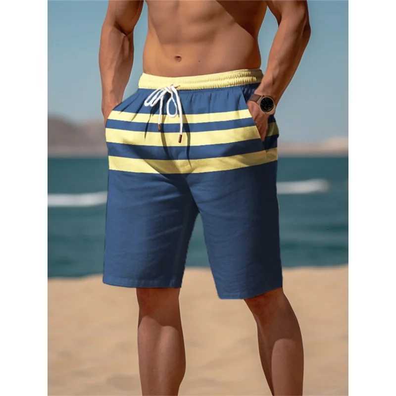 3D Printed Colorful Stripes Short Pants For Men Color Block Pattern Swim Trunks Casual Swimwear Beach Sports Surf Board Shorts W250718