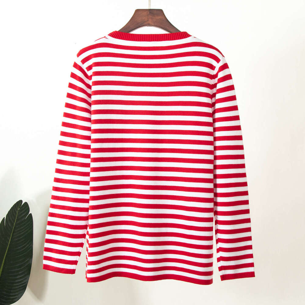 Round Neck Knitted Spring Versatile Classic Striped Pullover Sweater For Women B5