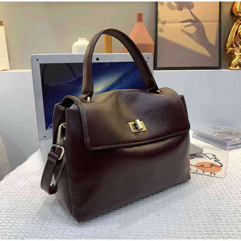 Women's Genuine Messenger Tote Soft Leather Small Square Bag Fashion Metal Buckle Ladies Natural Cowhide Handbag