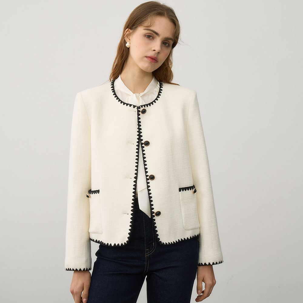 French Classic Elegance Tweed Style Round Neck Women Elegant Socialite High-End Top Jacket 250718