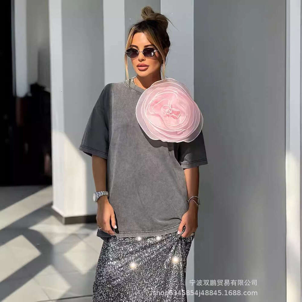 Summer New Washed Wax-Dyed Faded Short-Sleeve Street Style Vintage Cotton T-Shirt For Women B5