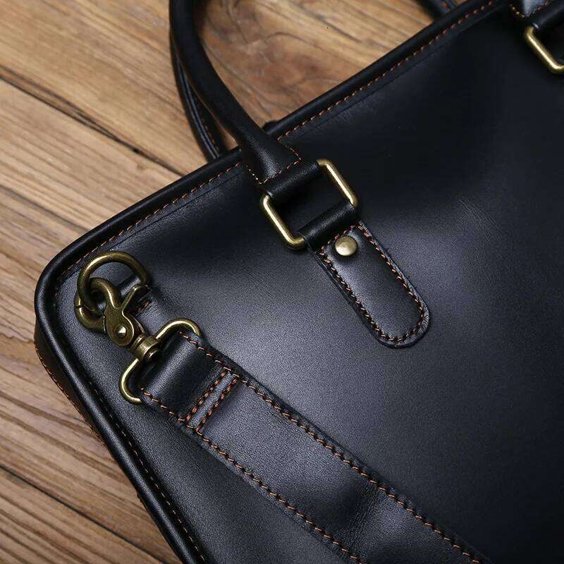NZPJ Men's Briefcase Handbag Retro Top Layer Cowhide Laptop Crazy Horse Leather Shoulder Messenger Bag MDNG