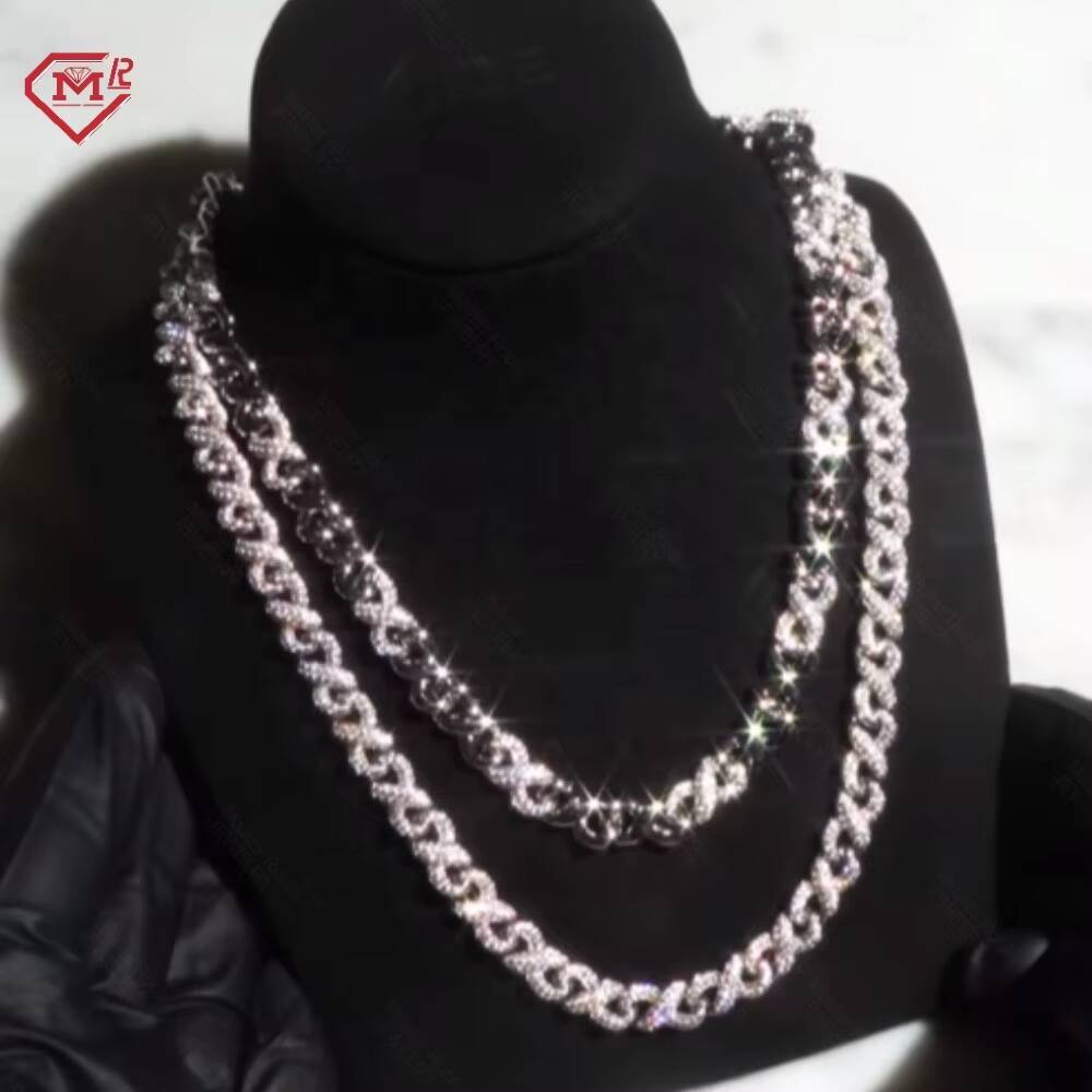 Iced Out VVS Moissanite Cuban Link Chain 925 Silver Rhodium Plated Hiphop Custom Moissanite Cuban Chain
