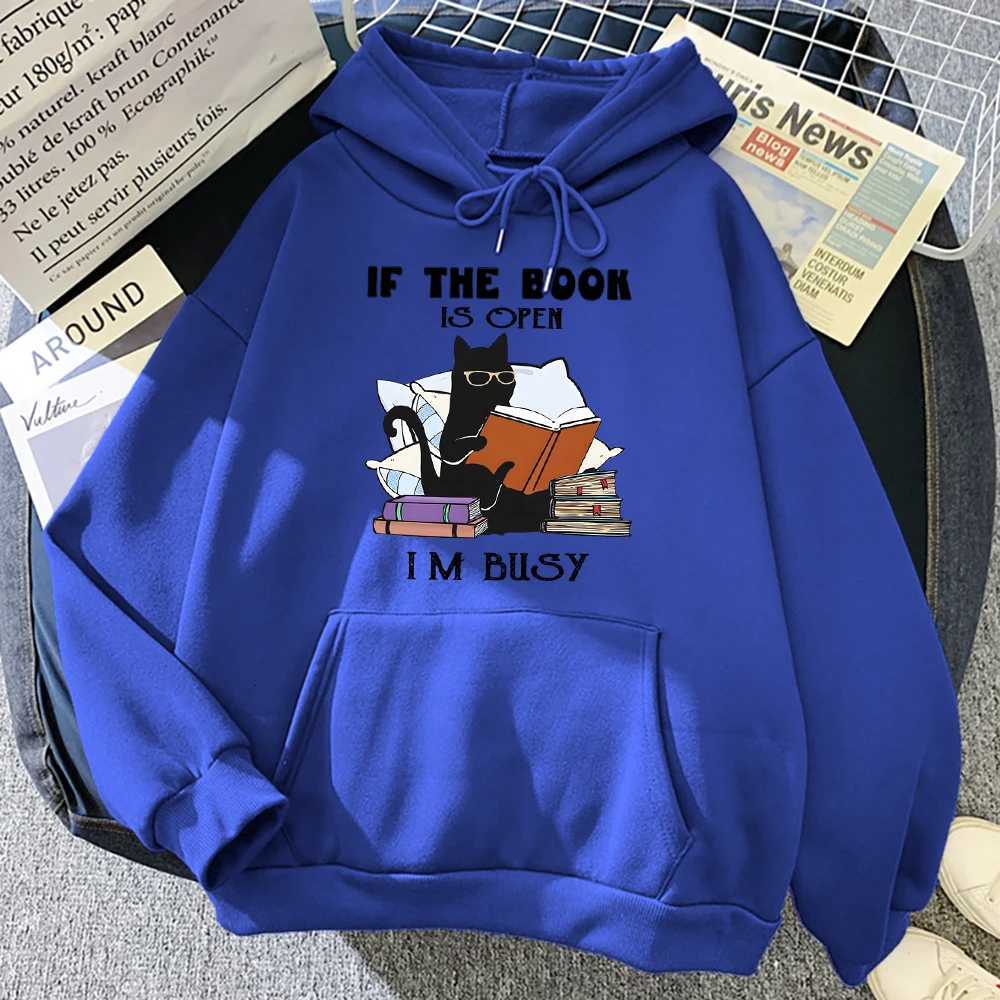 If The Book Is Open Im Busi Black Cat Hoody Women Casual Crewneck Hoodies Fashion Loose Clothes Fce Pullover Sweatshirt XJ250717