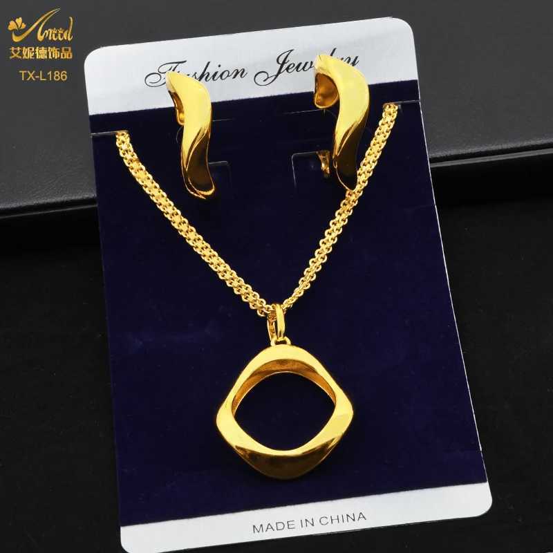 24K Gold Color Warped Geetry Necklace Earrings Set Indian Copper Jewelry Set For Women Two Piece Jewelry X250718