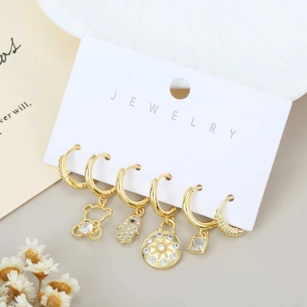 6pcs Mix and Match Trendy Dangle Earrings Set for Women Gold Color Plated Cubic Zircon Jewelry X2507181