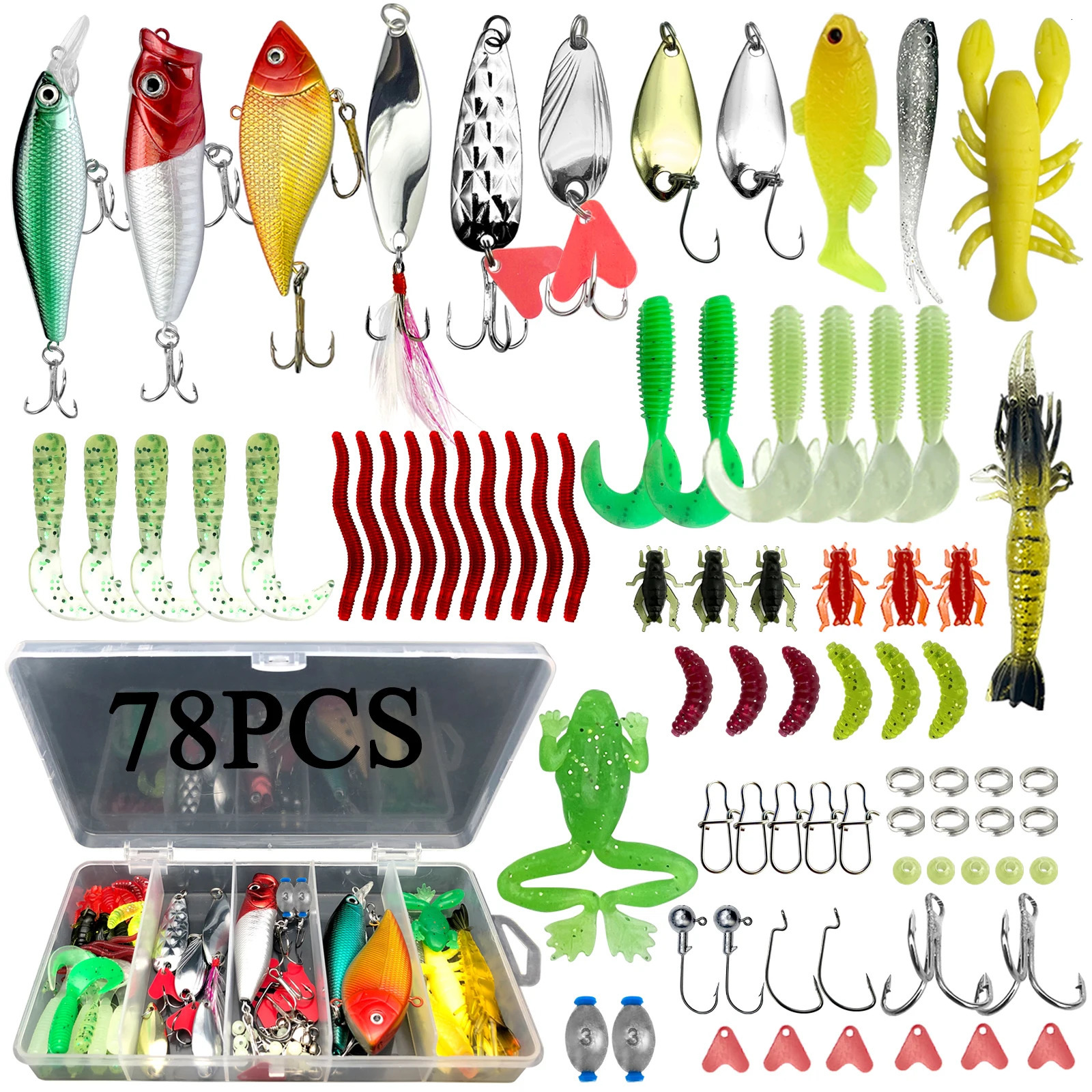 78122284pcs Fishing Lures Kit for Topwater Bait Rigs Tackle Bass Trout Salmon Accessories 250708