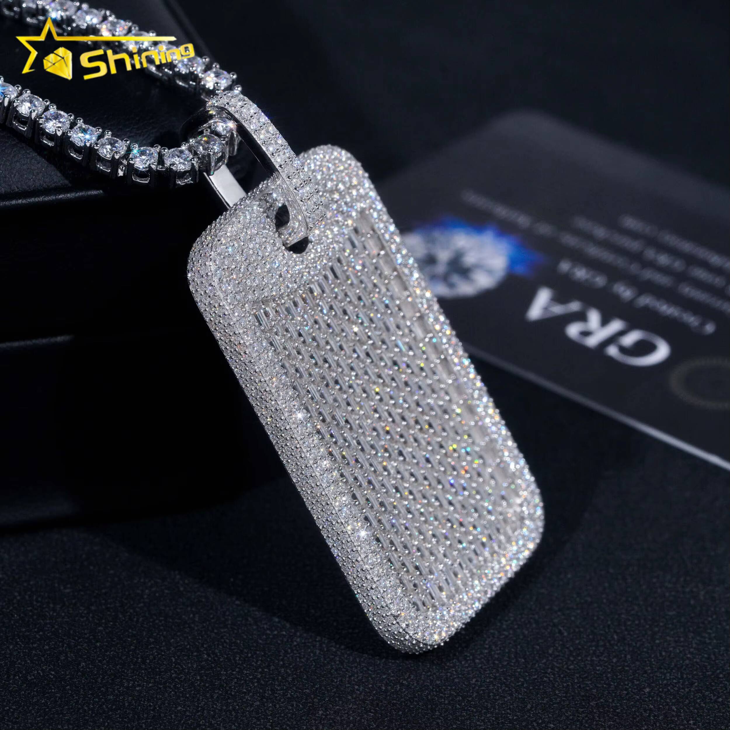 Baguette Moissanite Tag Pendant Hip Hop Fashion Vvs Moissanite Diamond Fully Iced Out Pendant Fine Jewelry New Arrivals