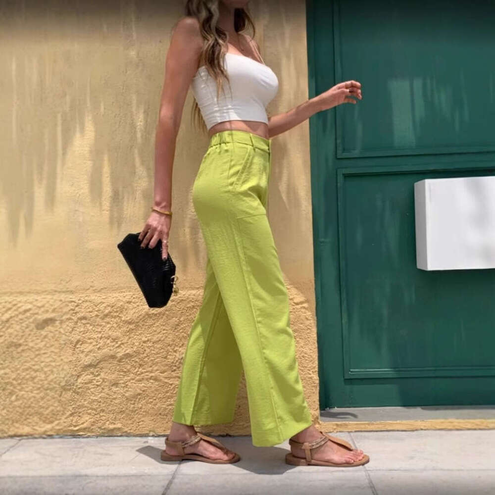 New High-Waisted Wide-Leg Long Summer Women's Casual Pants Simple Style B5