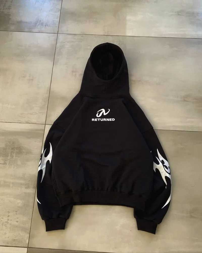 Retro street style Y2K flame pattern printed fashionable oversized casual hoodie American gothic trend punk couple loose hoodie X250718