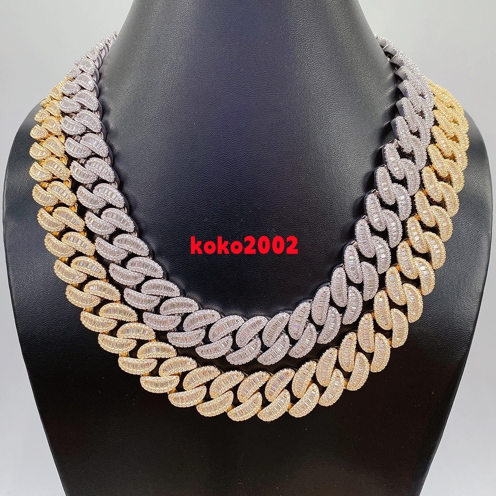 925 Sterling Silver Hip Hop baguette Moissanite Heavy Chain Miami Cuban Link Mens Bracelet 10k 18mm Cuban Link Chain