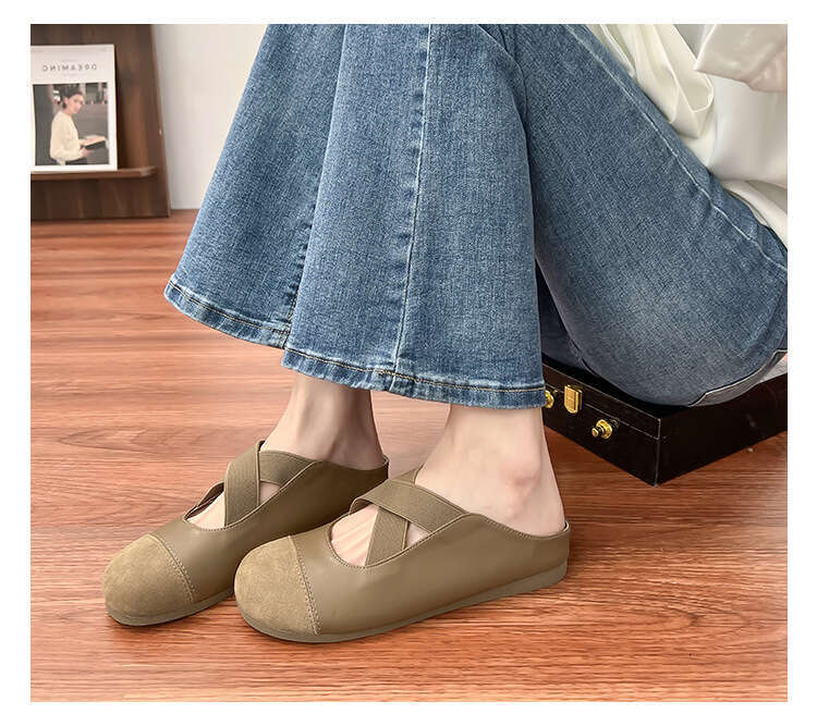 Su Yinyin Boken Women, Closed-Toe Half-Slip Mules, 2025 Korean Version Cross Strap Thick-Soled Casual Shoes for Women