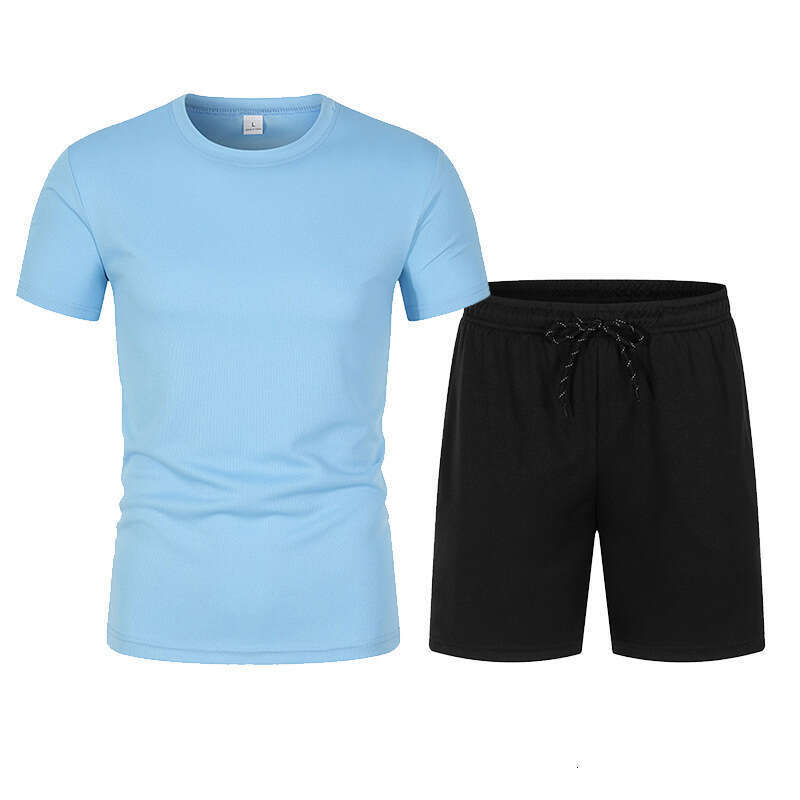Summer Lightweight T-Shirt Mesh Sports Trendy Round Neck Short Sleeve Shorts Casual Set B5