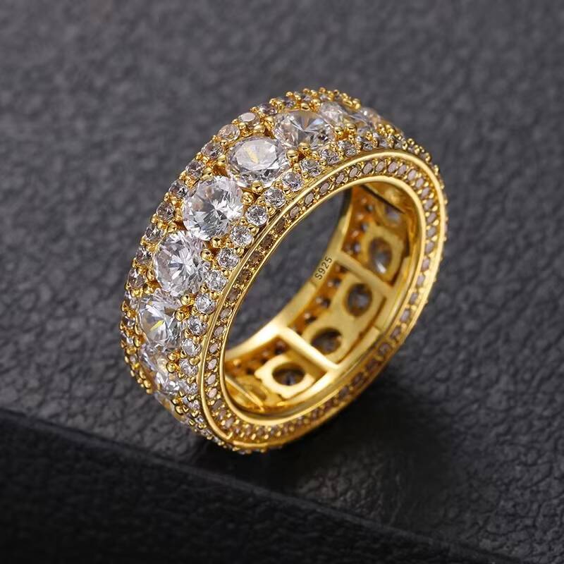 Top Quality 4mm 0.3 CT Moissanite Diamond Rings For Men Sterling Silver 925 Bling Gold Plated 18K White Hip Hop Jewelry