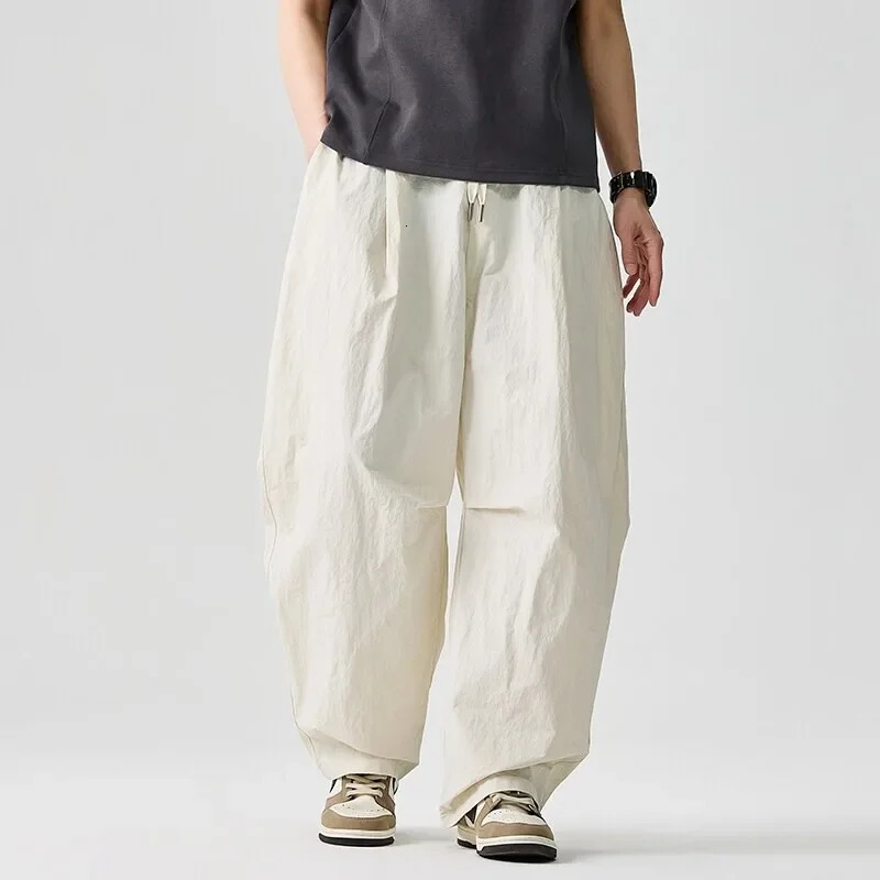 Wide leg Pants Men Harajuku Japanese Style Loose Casual Pants Men Solid Comfortable Elastic Waist Trouser Outdoor Walking Hiking 250715